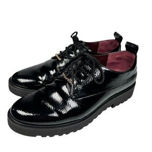 Franco Sarto Women's Sz 6.5 Shiny Patent Oxfords Dress Shoes Black